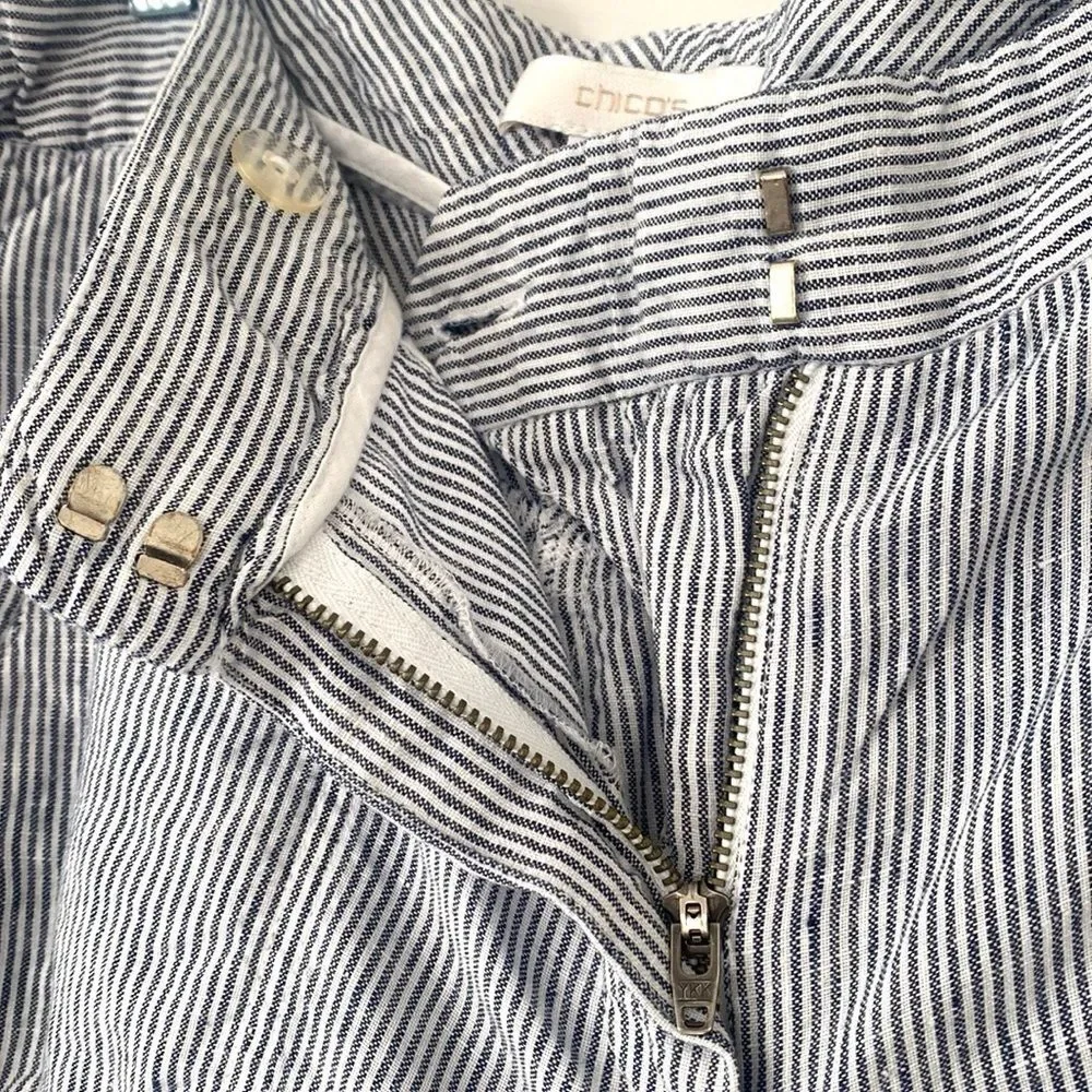 Chico's Linen Blue Gray Marin Pants Relaxed & Wide Leg M Chic Luxury Coastal